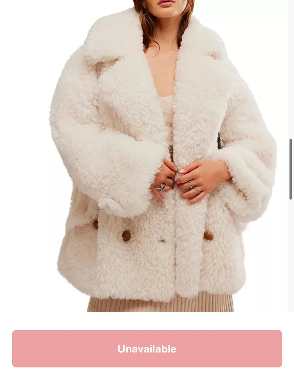 Free People Cream Shaggy Faux-Fur Peacoat Ivory